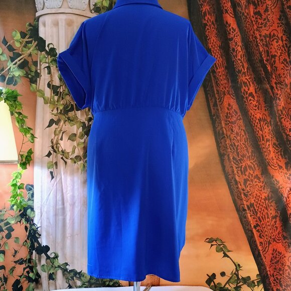 EUC: SHEIN CURVE 3XL Royal Blue Faux Wrap Midi Dress - Picture 2 of 6